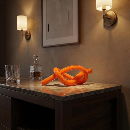 Orange Abstract Glass Knot Sculpture, Hand Blown Glass Decor for Coffee Table TV Cabinet, Shelf or Mantel Accent, Modern Knot Art for Coastal Living Room Tabletop Knick Knacks5