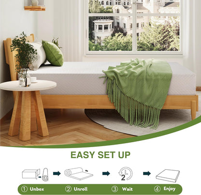 EGOHOME Full Size Memory Foam Mattress 8 Inch, Green Tea, Medium Firm | Bed Mattress in a Box, Cooling Green Tea Gel, Pressure Relief, Certipur-Us Certified, Fiberglass Free, 75''L X 54''W, White7