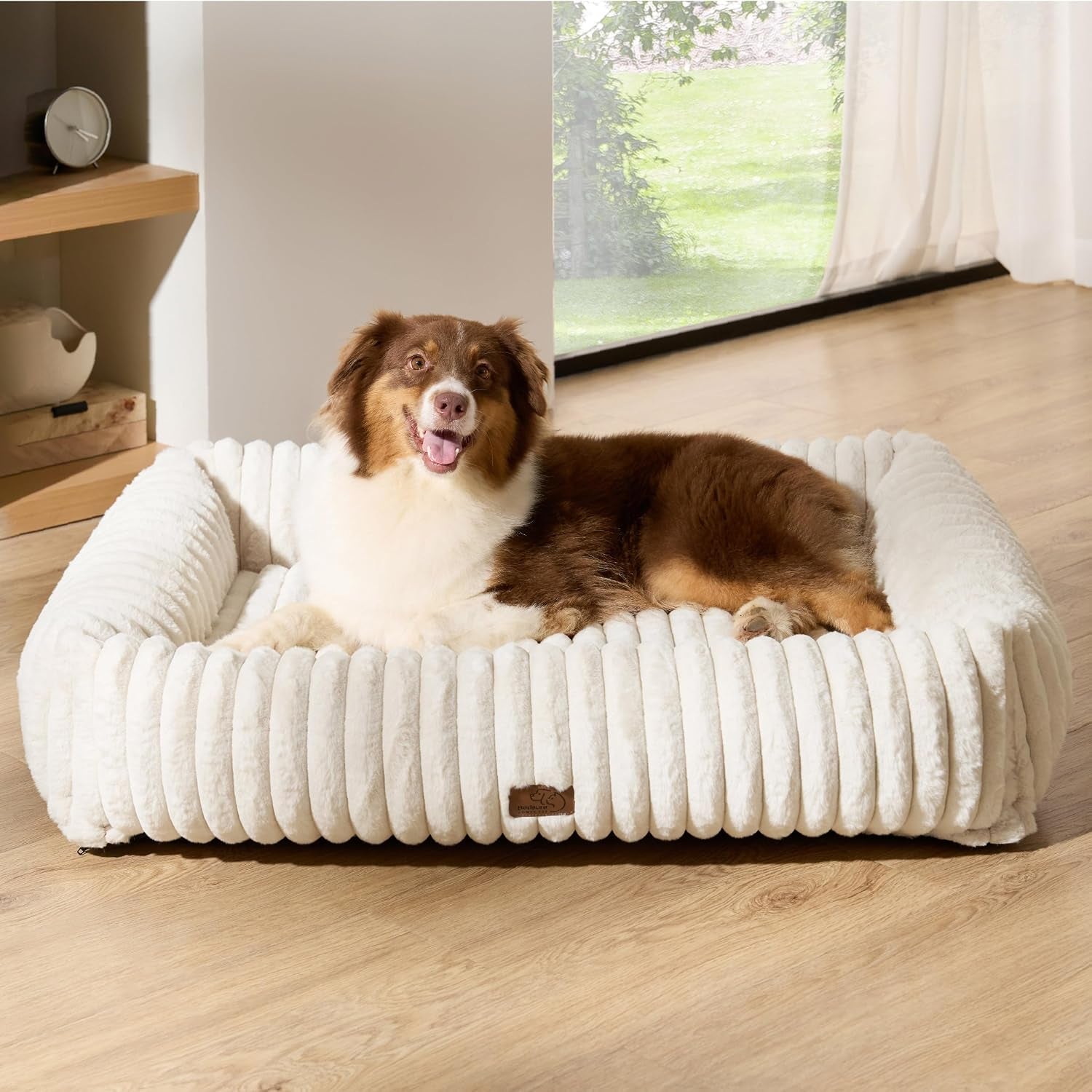 bedsure-comfyfleece™-cute-dog-bed-for-small-medium-dogs-washable-25in-cream-furry-puppy-beds-square-rectangle-orthopedic-corduroy-aesthetic-pet-beds-removable-zipper-cover-non-slip-bottom-up-to-15-lbs