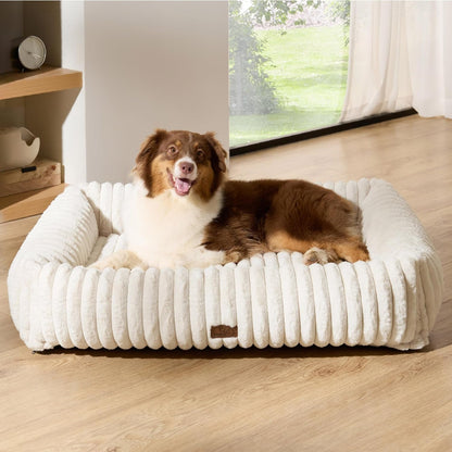 Bedsure Comfyfleece™ Cute Dog Bed for Small Medium Dogs Washable,25In Cream | Furry Puppy Beds,Square Rectangle Orthopedic Corduroy Aesthetic Pet Beds,Removable Zipper Cover,Non-Slip Bottom,Up to 15 Lbs53