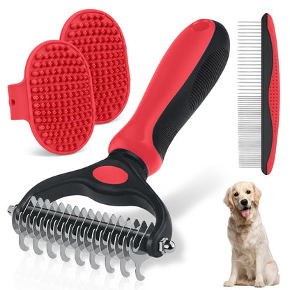 Double-Sided Pet Grooming Rake - 4-In-1 Professional Pet Grooming Kit Deshedding Dematting Tool for Dogs Cats Extra-Wide Grooming Brush & Deshedder Comb for Long & Short Haired Pets (Blue Kit 4PCS)9