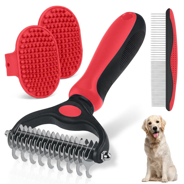 Double-Sided Pet Grooming Rake - 4-In-1 Professional Pet Grooming Kit Deshedding Dematting Tool for Dogs Cats Extra-Wide Grooming Brush & Deshedder Comb for Long & Short Haired Pets (Blue Kit 4PCS)9
