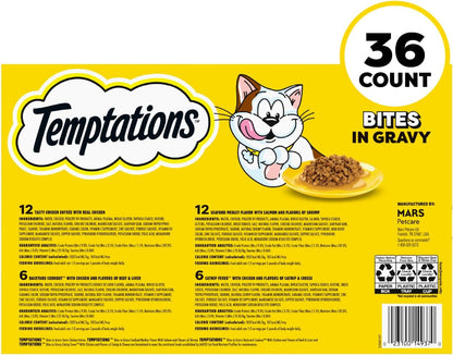 Temptations Bites in Gravy Wet Cat Food, Variety Pack, 3.5 Oz, 36 Count | Chicken, Seafood Medley, Backyard Cookout, Catnip Fever, No Artificial Flavors, 3.5 Oz. Trays, 100% Complete & Balanced9