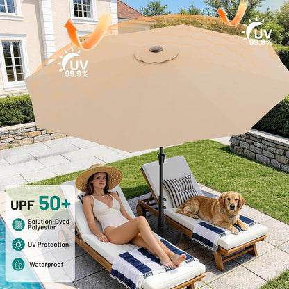 9 FT Patio Umbrella for Outdoor, Outdoor Table Umbrella with Push Button Tilt and Crank, Outdoor Patio Umbrellas with 8 Sturdy Ribs for Market, Garden, Pool (Beige)4