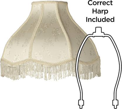 Large Cream Scallop Dome Lamp Shades 6X17X12X11 (Spider) Set of 2 | 6" Top X 17" Bottom X 11" High Replacement for Table + Floor Lamps Hardback Shade Pre-Assembled Floral Harp + Finial6