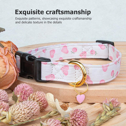 Cotton Dog Collar White and Pink Love Heart with Pendant Cute Dog Collar S | Handmade Distinctive Patterns Skin-Friendly and Breathable Girl Boy Dogs Collars5