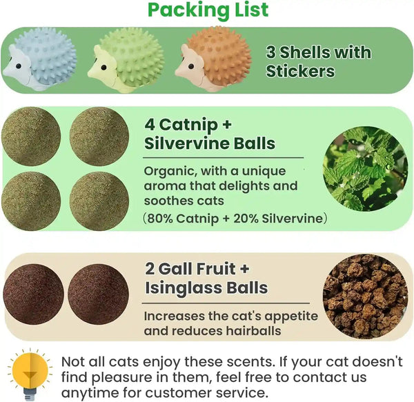 6 Pcs Catnip Ball Toys with Rubbing Shell, Lickable Roller Catnip Toys for Cats Chew, Edible and Refillable Kitten Toys, Teeth Cleaning Dental Indoor Cat Treats Toys, 3 Shells 6 Balls2