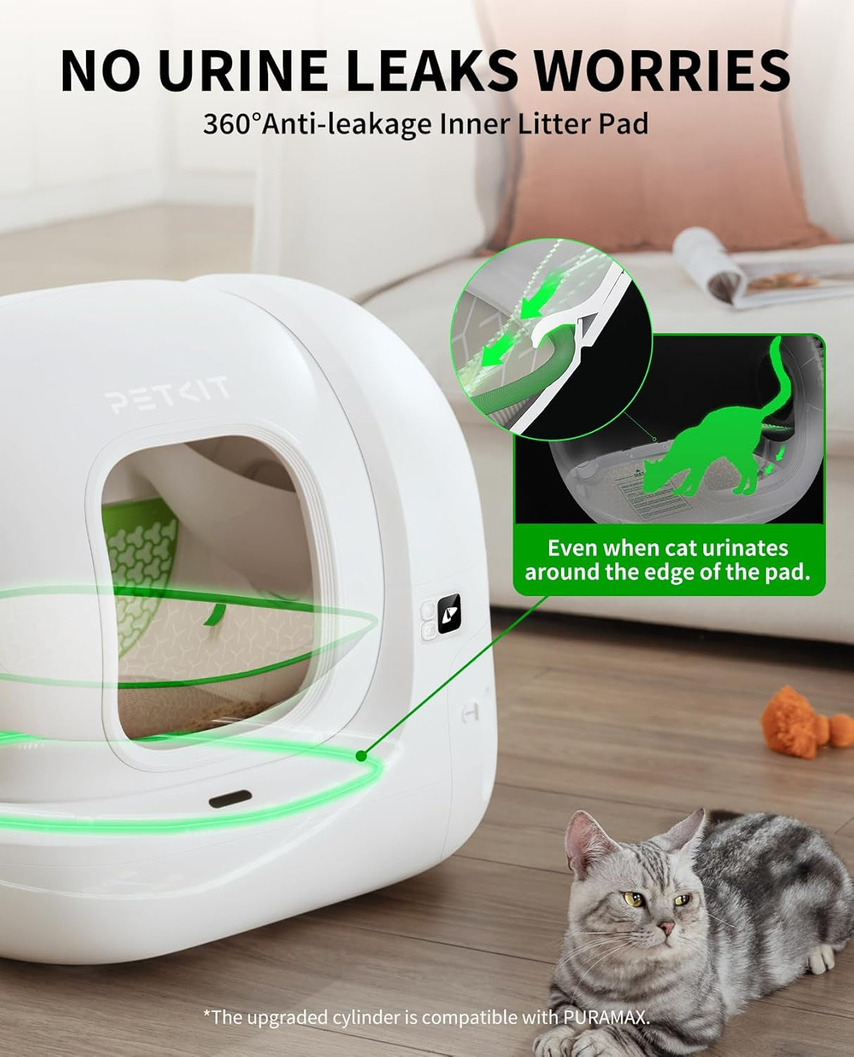 petkit-puramax-2-automatic-self-cleaning-cat-litter-box-app-control-automatic-litter-box-with-safety-sensors-odor-free-anti-leakage-basic-bundle-includes-trash-bags-2-4g-wifi-low-entrance