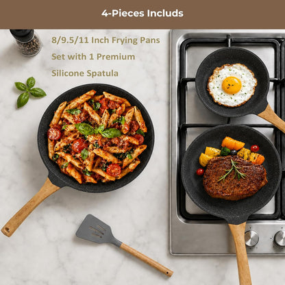 Kitchen Nonstick Cookware 3 Piece Omelette Pan Skillet Set, Nonstick Die-Cast Deep Frying Pans Set with Induction Bottom, 8, 9.5 & 11 Inches Frying Pans with Stay Cool Handles, PFOA Free2