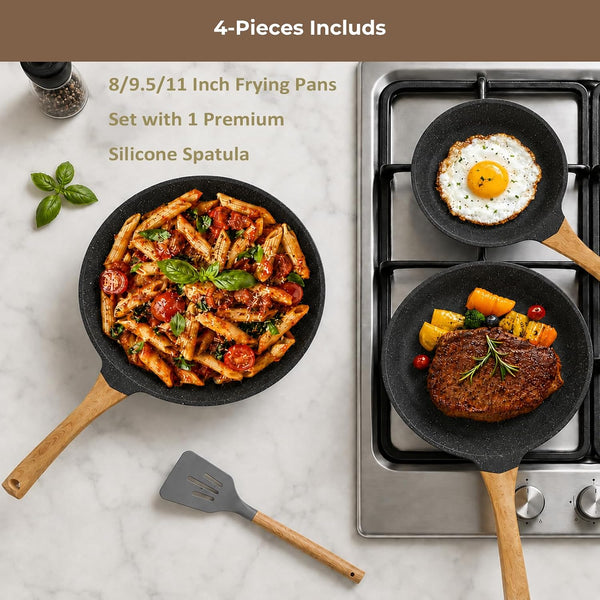 Kitchen Nonstick Cookware 3 Piece Omelette Pan Skillet Set, Nonstick Die-Cast Deep Frying Pans Set with Induction Bottom, 8, 9.5 & 11 Inches Frying Pans with Stay Cool Handles, PFOA Free2