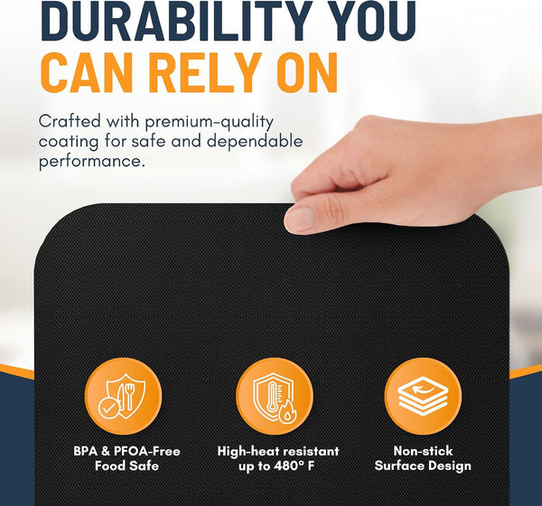 Toaster Oven Liners for Bottom of Oven (4 Pack) Reusable Non-Stick Heat Resistant Toaster Liners, Compatible with Breville, Cuisinart, Black & Decker, Dash, and More - Air Fryer Liners 12"X12" (Black)4
