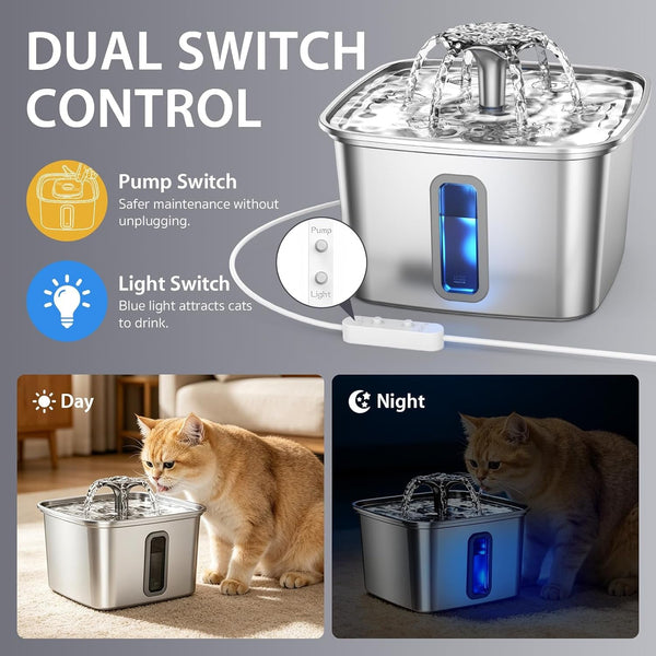 Veken Innovation Award Winner Stainless Steel Cat Water Fountain, 108Oz | Automatic Pet Fountain Dog Water Dispenser with 3 Replacement Filters & Silicone Mat, Gifts for Cats, Dogs (Silver)7