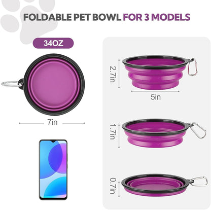 Collapsible Dog Bowl Large 34Oz, Travel Dog Water Bowl Portable | 2 Pack, 2 Carabiner Clips, Silicone Travel Dog Bowl Foldable, Feeding Watering Dish Bowl, for Parking, Walking, Camping5