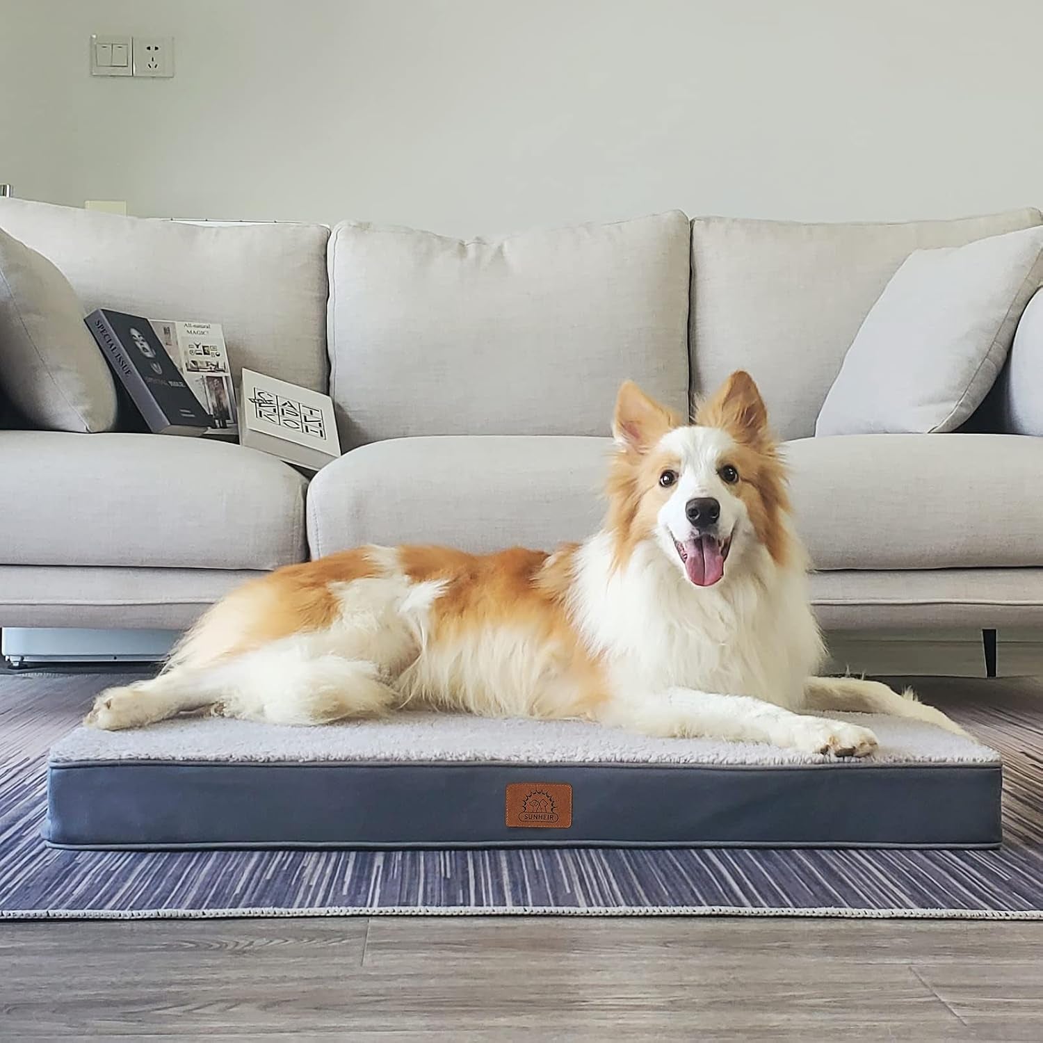 sunheir-washable-extra-large-dog-bed-covers-soft-plush-replacement-waterproof-dog-bed-liner-pet-bed-cover-with-zipper-44x32x3-inches-grey-cover-only