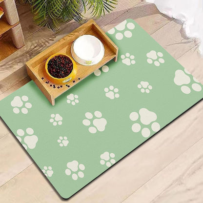 Dog Food Mat for Food and Water, Absorbent Pet Feeding Non-Slip Backing Cat Dog Bowl Mat No Stains Quick Dry Placemat with Footprints for Messy Brown,20"×12"16