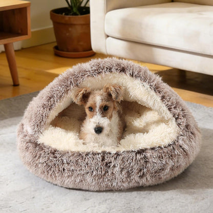 NOYAL round Hooded Donut Dog Bed for Small & Medium Pets - Plush Fluffy Anti-Anxiety Cat Cave Bed with Cover5