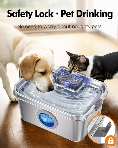 Dog Water Fountain 2 Gal, Stainless Steel Dog Water Fountain for Large Dogs Multi-Cats, Pet Water Fountain with Big Window, Super-Quiet Pump, Indoor Automatic Dog Water Bowl Dispenser Fountain Filters4