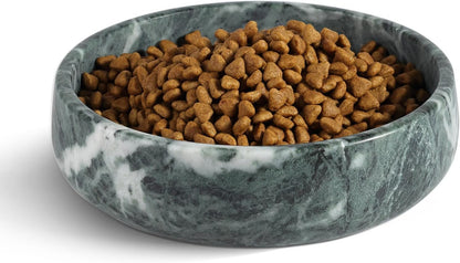 White Marble Dog Bowls, Non-Slip Dog Food Water Bowl Small, Heavy Duty Pet Bowl for Cats and Medium Dogs, Weighted African Natural Marble, Holds 4 Cups(5Lbs)15