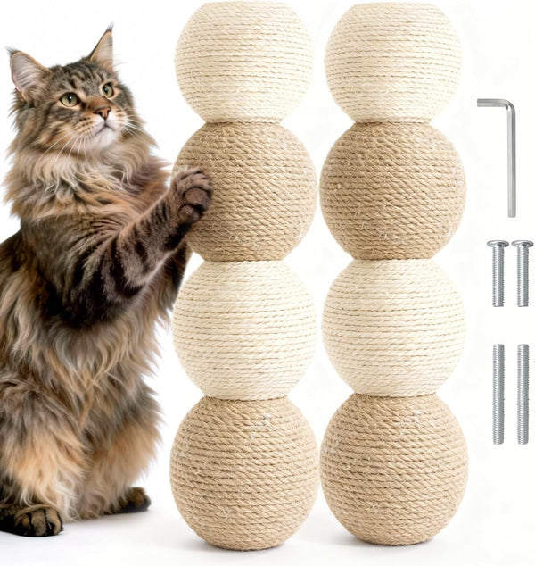 【2026 Upgraded】 2 Pack Cat Scratching Post Replacement, 13.8" X 3.93" Sisal Scratching Poles with M8 Screws, Modern Cat Tree Replacement Parts for Indoor Cat Tower Repair, White1