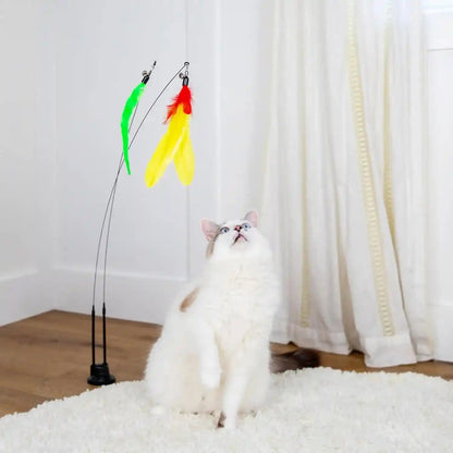 2 Cat Toy + 9 Feather Lures Interactive Cat Toys for Indoor Cats Interactive Kiteen Toys Enrichments for Boared Indoor Adult Cats Kittens Suction Cup Juguetes Para Gatos Teaser Feather Wand4