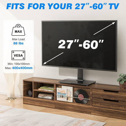 Universal TV Stand for 27-60 Inch Tvs, Holds up to 88 Lbs | Tempered Glass Base, Height Adjustable, Max VESA 400X400Mm, Flat & Curved Screens, Ideal for Bedroom & Living Room2