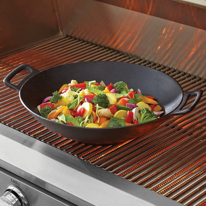 12'' Pre Seasoned Heavy Duty Construction Cast Iron Grilling Wok, Griddle and Stir Fry Pan8