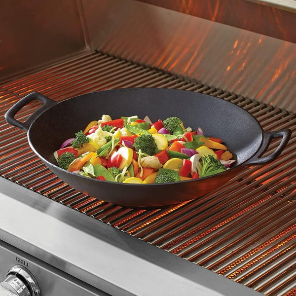 12'' Pre Seasoned Heavy Duty Construction Cast Iron Grilling Wok, Griddle and Stir Fry Pan8