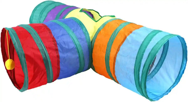 32Pcs Cat Toys Kitten Interactive Pet Toys Assortments, Foldable Rainbow Tunnel, Teaser Wand Fluffy Mouse Crinkle Balls Bell Play for Puppy Kitty (3 Way)8
