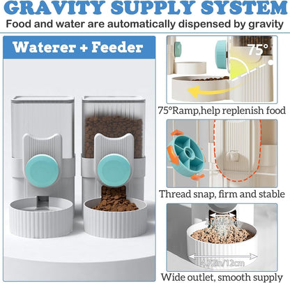 Kathson Rabbit Gravity Auto Feeder Set 35Oz Hanging Automatic Food Water Dispenser Cage Automatic Feeder Set for Rabbit Chinchilla Guinea Pig Hedgehog Ferret Kitty Puppy (Blue)3