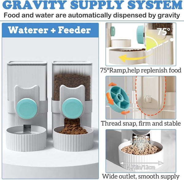 Kathson Rabbit Gravity Auto Feeder Set 35Oz Hanging Automatic Food Water Dispenser Cage Automatic Feeder Set for Rabbit Chinchilla Guinea Pig Hedgehog Ferret Kitty Puppy (Blue)3