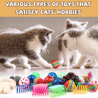 QUOZUO 30 Pcs Cat Toy Kitten Toys Set, Interactive Cat Toy Wand Cat Springs Ball Toy with Bells, Cat Toys for Bored Indoor Cats, Gift Box Styles6