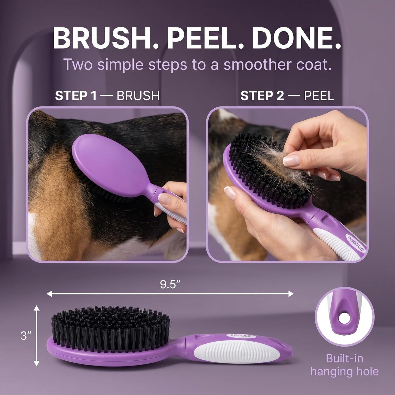 soft-bristle-dog-brush-for-short-haired-cats-or-dogs-firm-bristles-to-remove-dust-dirt-and-loose-fur-hook-and-rubber-handle
