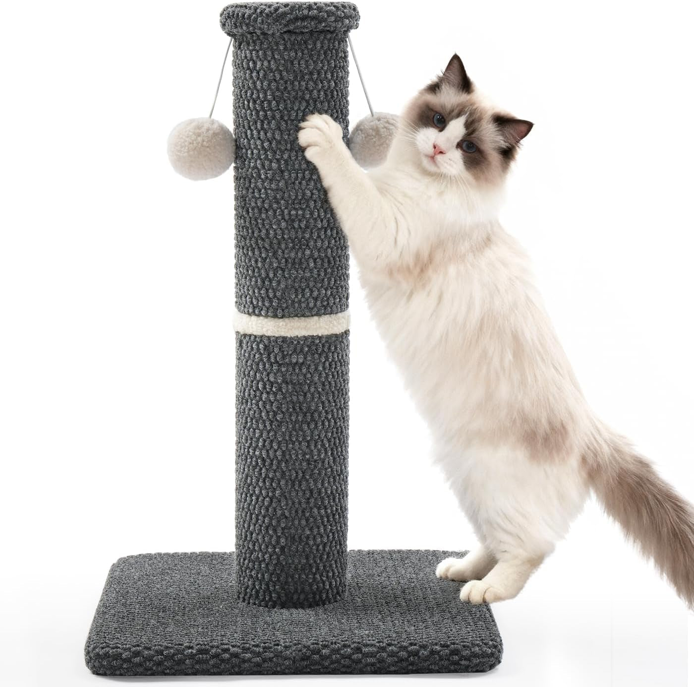 made4pets-tall-cat-scratching-post-33-modern-cat-scratcher-with-hanging-balls-heavy-duty-and-thicker-scratching-post-for-indoor-cats-adults-sturdy-base-cat-scratch-post-dark-grey