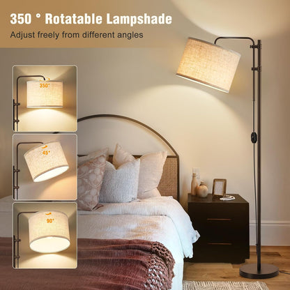 Dimmable Floor Lamp for Living Room, Adjustable Height Standing Lamp | 350° Rotate Beige Lampshade, 67.5-Inch Modern Tall Lamps for Corner Bedroom Home Office (Bulb Included)4