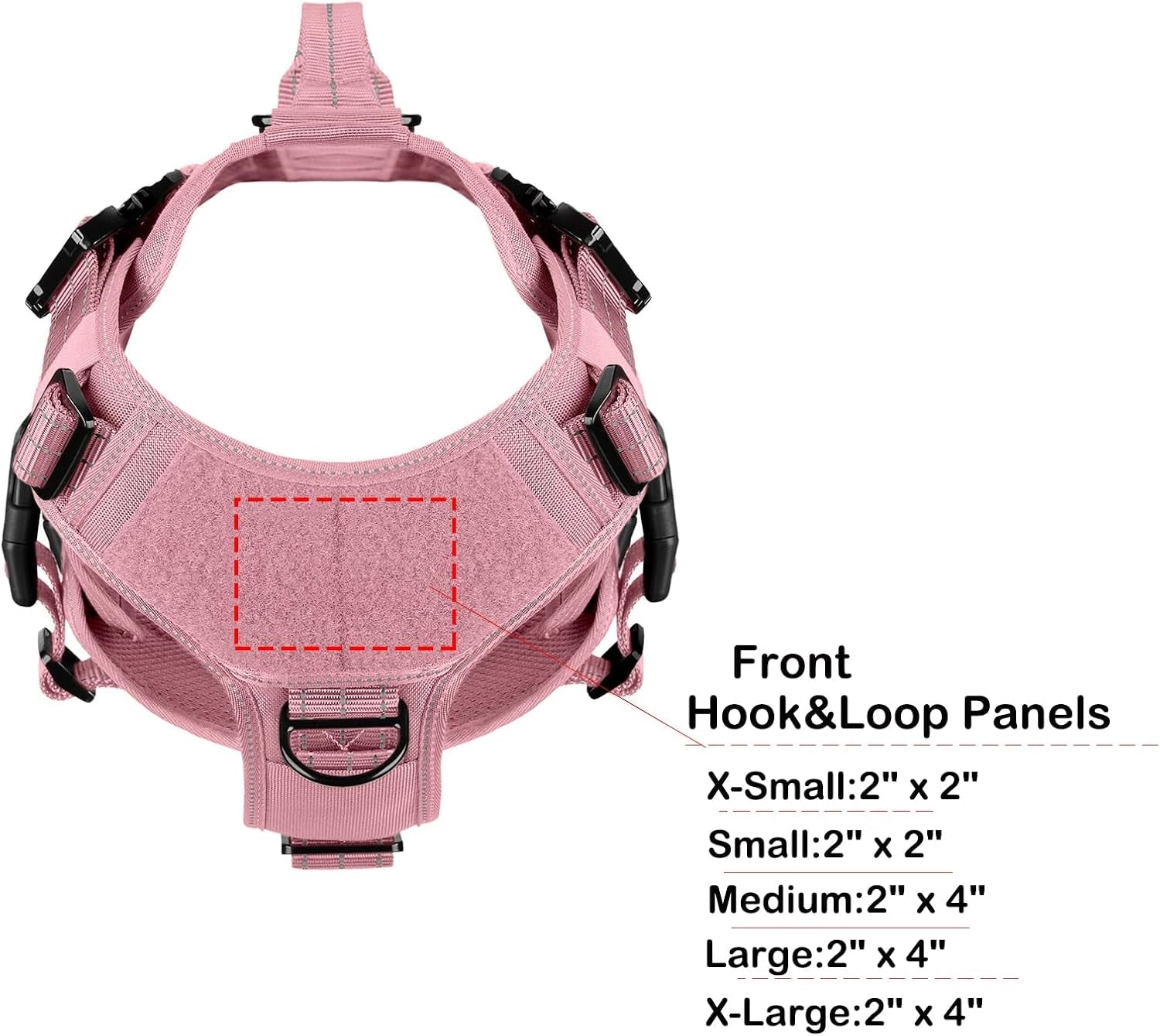 icefang-no-pull-tactical-dog-harness-for-large-dogs-adjustable-dog-vest-control-handle-molle-panel-front-hook-3-leash-clips-soft-padded-for-walking-training-pink-large