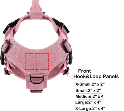 ICEFANG No Pull Tactical Dog Harness for Large Dogs,Adjustable Dog Vest | Control Handle,Molle Panel,Front Hook,3 Leash Clips,Soft Padded,For Walking Training,Pink,Large3