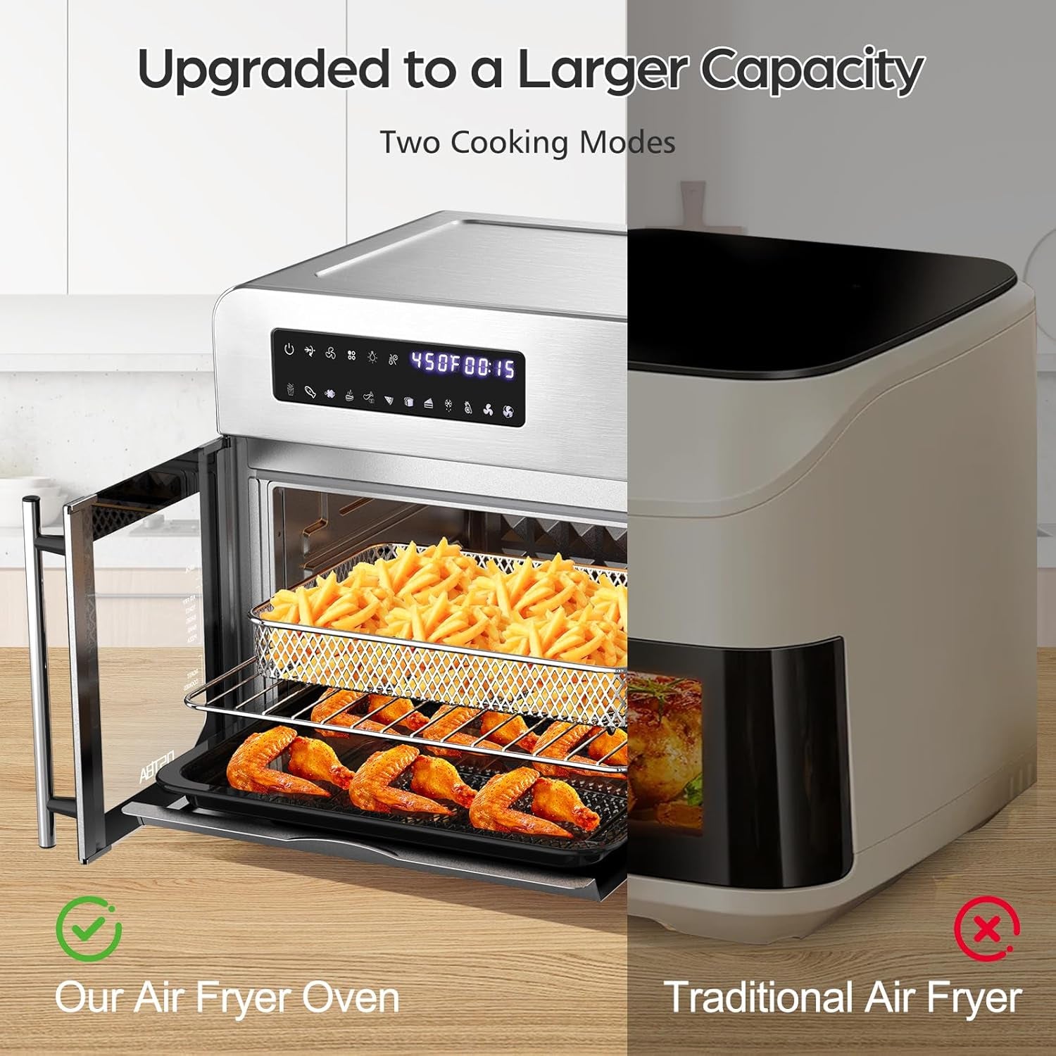 french-door-air-fryer-toaster-oven-combo-24qt-10-in-1-oven-1700w-heating-adjustable-fan-speed-rotisserie-function-102-recipe-book-removable-crumb-tray-stainless-steel-finish
