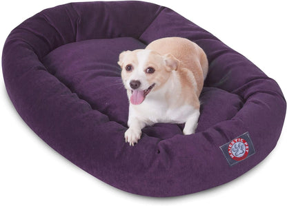 Majestic Pet 40 Inch Micro Velvet Calming Dog Bed Washable – Cozy Soft round Dog Bed with Spine for Head Support - Fluffy Donut Dog Bed 40X29X9 (Inch) – round Pet Bed Large – Pearl20
