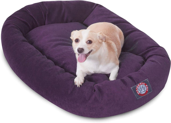 Majestic Pet 40 Inch Micro Velvet Calming Dog Bed Washable – Cozy Soft round Dog Bed with Spine for Head Support - Fluffy Donut Dog Bed 40X29X9 (Inch) – round Pet Bed Large – Pearl20