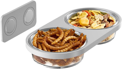 Magnetic Reptile Feeding Ledge with 2 Pack Plastic Bowls Food Feeder Water Dish for Crested Gecko Dwarf Hamster(Gray, Magnetic-Mounted)1