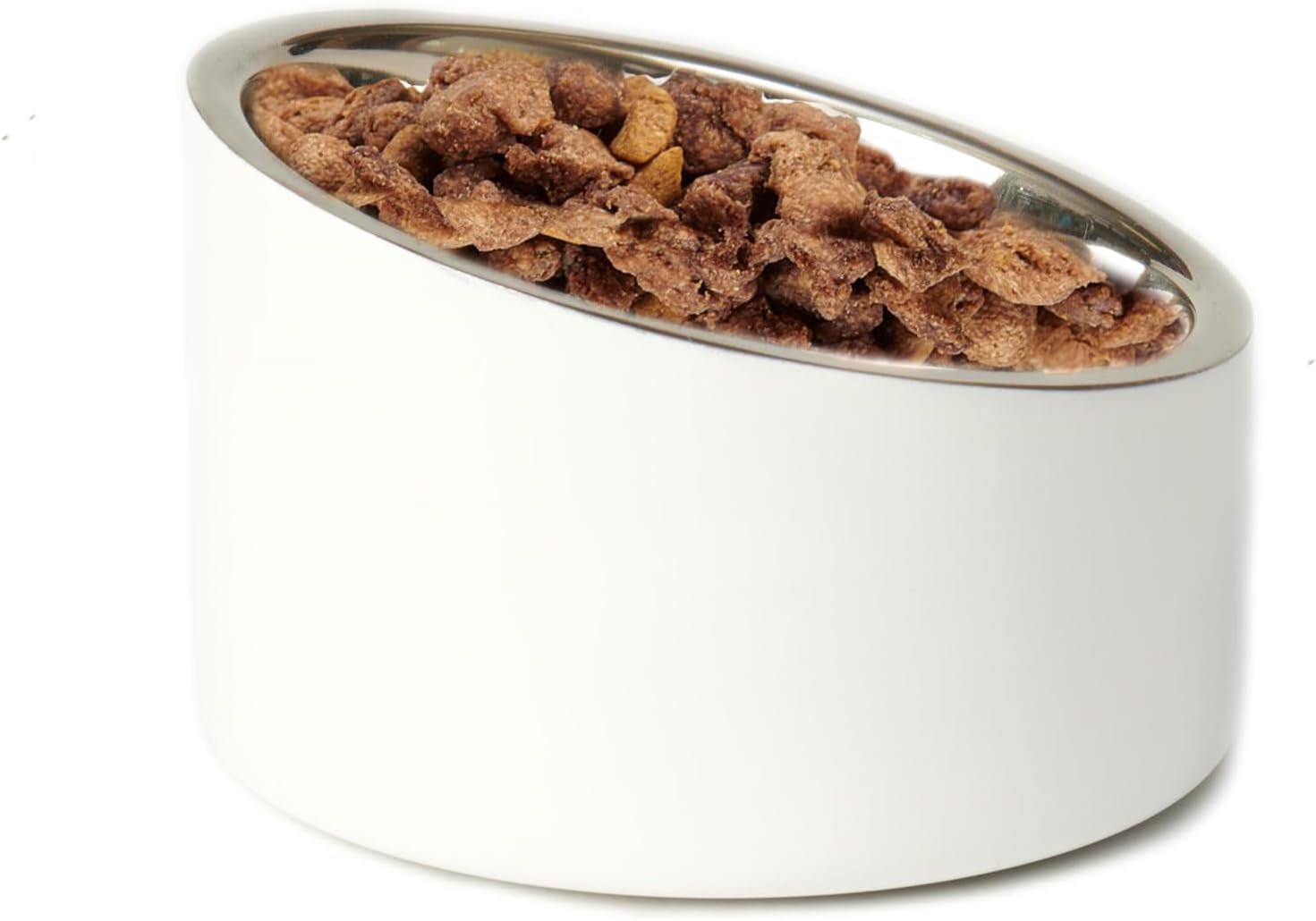 petrageous-18438-seychelles-stainless-steel-slanted-double-walled-dog-bowl-4-95-inch-width-and-2-95-inch-height-1-cup-capacity-white