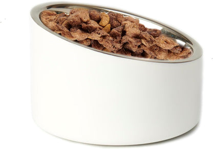 Petrageous 18438 Seychelles Stainless-Steel Slanted Double Walled Dog Bowl 4.95-Inch Width and 2.95-Inch Height 1-Cup Capacity, White4