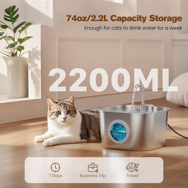 Cat Water Fountain Stainless Steel: Pet Fountains for Cats/Dog Indoor Automatic Waterer Bowls for Drinking Small Animal Water Dispenser Metal Pets Watering Faucet Bottle Auto Kitty Watering Supplies6