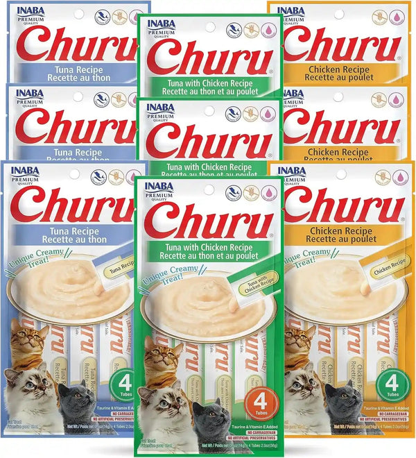 INABA Churu Lickable Purée Natural Cat Treats Tuna & Chicken 3 Flavor Assortment of 12 Tubes8