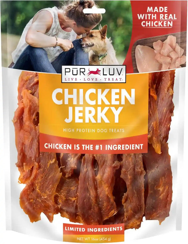 Pur Luv Chicken Jerky Dog Treats, Made with 100% Real Chicken Breast, 16 Ounces, Healthy, Easily Digestible, Long-Lasting, High Protein, Satisfies Dog'S Urge to Chew1