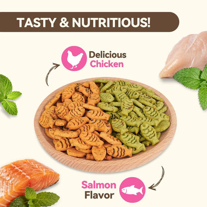 Catnip Cat Treats, Chicken & Salmon Flavor, Crunchy Bites, 16 Oz | Catnip-Infused Fish-Shaped Biscuits with Chicken and Salmon Flavors, Made for Training, Rewarding, and Everyday Bonding2