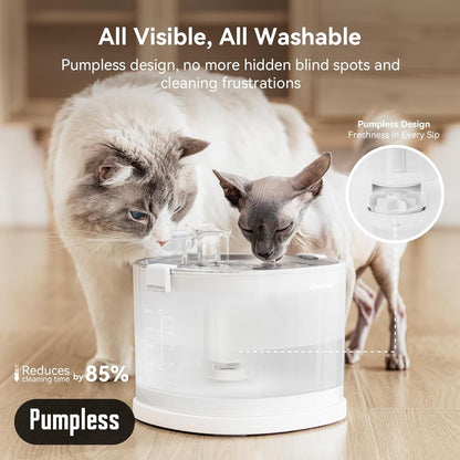 Cheerble Pumpless Cat Water Elfin Fountain, Wireless Pet Fountain Battery Operated, 2L/67Oz E1+ Automatic Water Dispenser Cats & Dogs Magdrive™ Technology Stainless Steel Tray, No Cleaning Hassle2