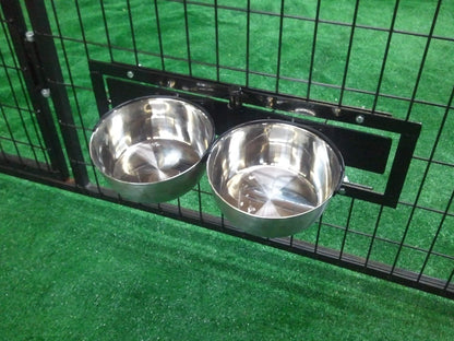 Dog Feeding & Watering Swivel Bowl Bracket & Metal Bowls4