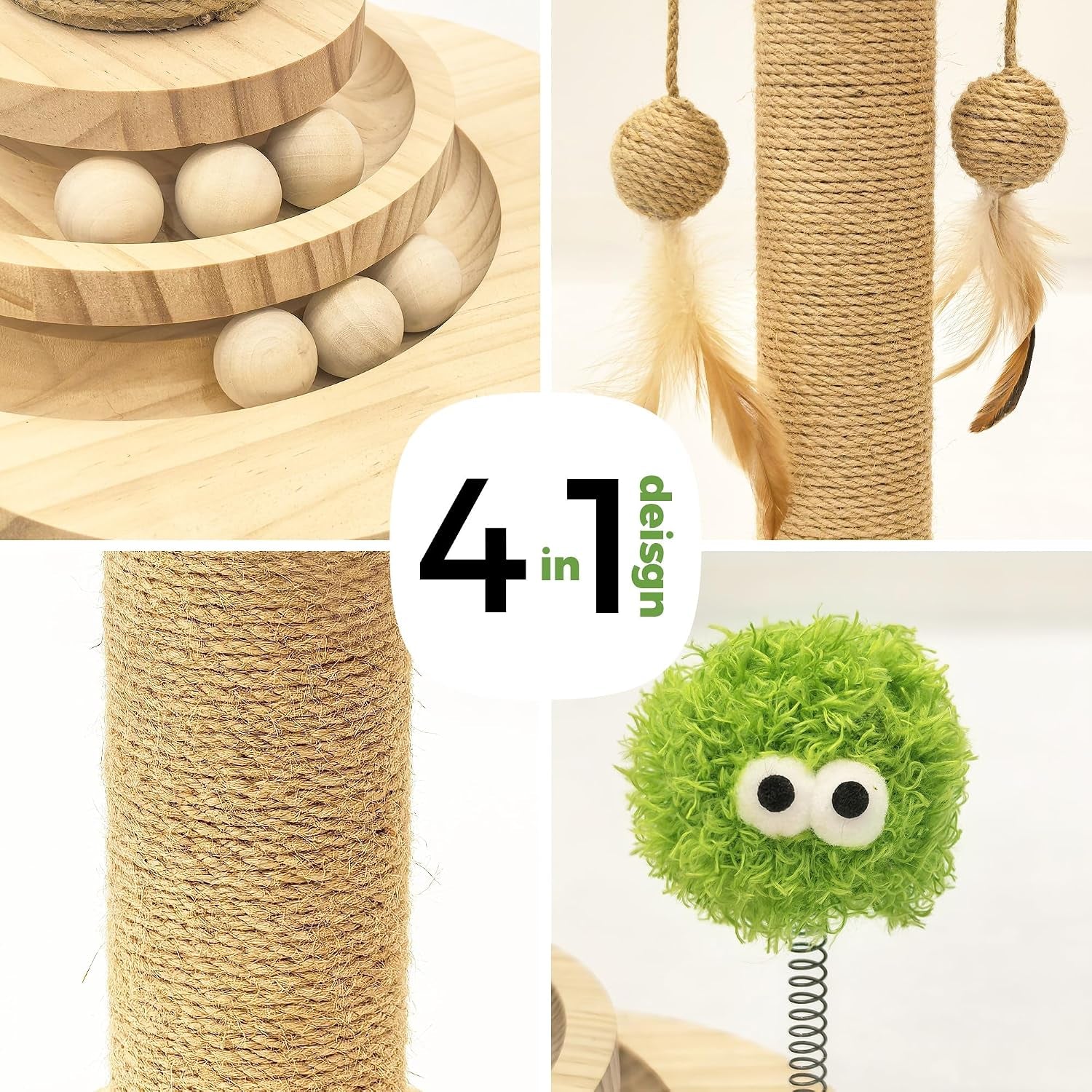 tinybeast-wooden-cat-scratching-post-fot-kittens-4-in-1-cat-scratcher-toy-with-cat-ball-tracks-18-tall-sisal-scratch-post-for-indoor-kittens-interactive-feather-toy-and-2-sisal-hanging-balls