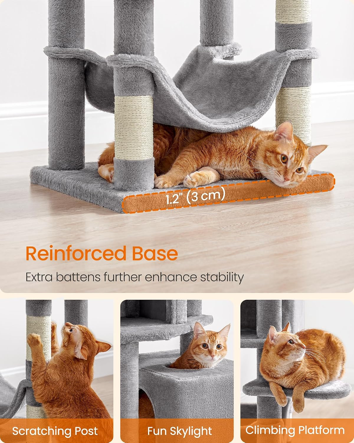 feandrea-cat-tree-59-5-inch-tall-cat-tower-plush-multi-level-condo-with-5-scratching-posts-2-perches-2-caves-hammock-2-pompoms-light-gray-upct192w01